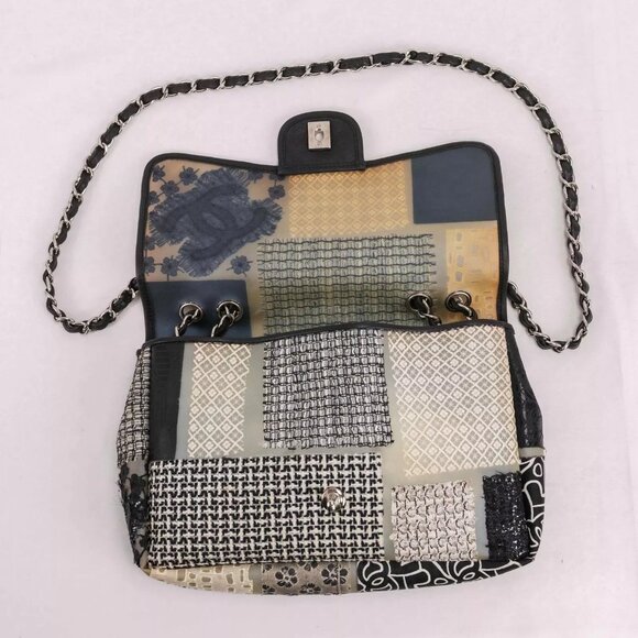 Authentic CHANEL PVC Tweed Patchwork Jumbo Single Flap Black - Picture 10 of 16